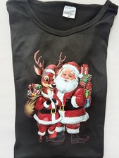 Santa  Reindeer Christmas Graphic Tshirt Cute Holiday Top Women  s Medium M