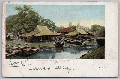 SINGAPUR Eine chinesische Bootsbauwerft Postkarte, gestempelt 1904