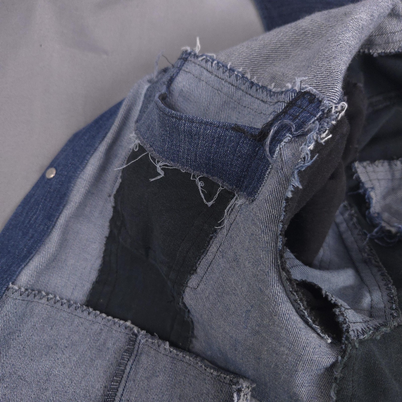 Mens Denim Jacket Medium Blue Patchwork Equipemen… - image 13