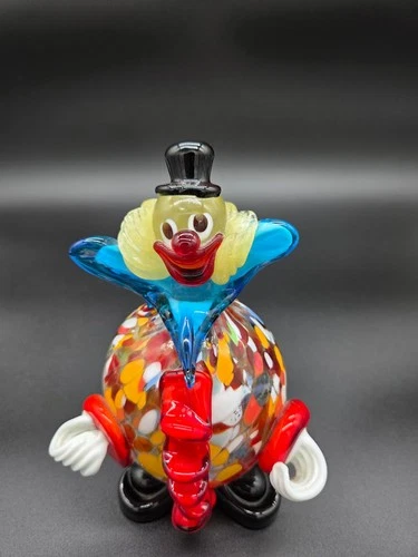 Vintage Murano Glass Clown Figurine - Millefiori Body - Black Top Hat