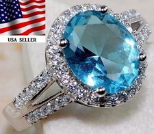 3CT Aquamarine  White Topaz 925 Solid Sterling Silver Ring Sz 7 UB2-4