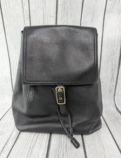 Vintage Coach Black Leather Legacy Goldtone Backpack Bookbag 9827