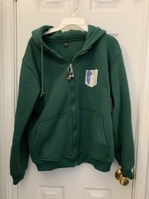 Attack On Titan Anime Series Green Hoodie Sweatshirt w/Chibi Eren Yeager Charm