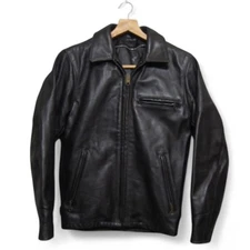 Schott AT101 Size 34 Vintage Black Leather Trucker Biker Jacket Lined Collar