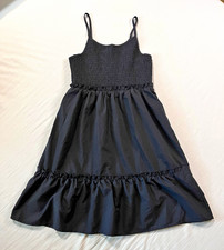 Cecily Women's Black Square Neck Smocked Ruffle Hem Sundress Midi Dress M