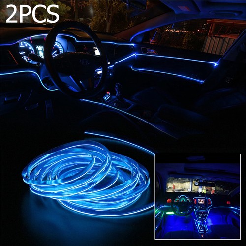 2m Blue LED Car Interior Decorative Atmosphere Wire Strip Light Accessories 2PCS