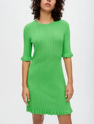 Maje Women's Green Knit Stretch Ruffle Short Dress Size 38 M 10 MFPRO02595 - Photo 1/4