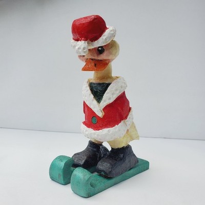 Downhill Ducky Skiing Duck Christmas Decor hand carved 2009 Cute wood figure