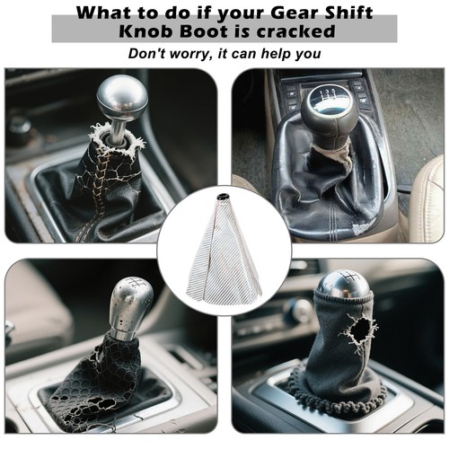 Silver Car Shift Lever Cover, Glossy Carbon Fiber Pattern Dust Boot Protector - Picture 3 of 7