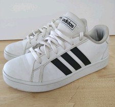Adidas Shoes Kids Size 3 White Sneaker Grand Court Lace-Up Black Stripes Comfort