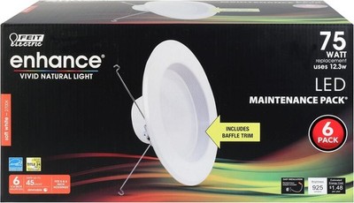 Feit Electric Enhance 5/6in 925 Lumens 2700K White LED Recessed Light - 6 Pack