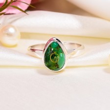 Green Copper Turquoise Spiny Oyster Ring 925 Sterling Silver Statement Rings