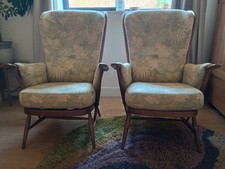  2x Ercol evergreen high back easy chairs armchair vintage retro golden dawn vgc