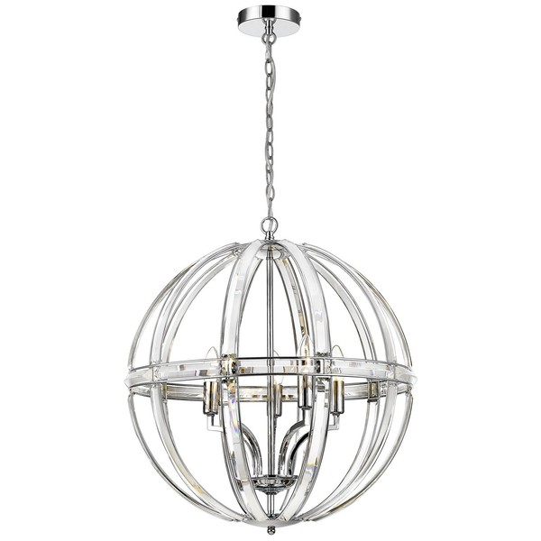 HäNgeleuchte Pendelleuchte Rund D: 52 Cm Chrom Kugelschirm Metall Glas Modern-image