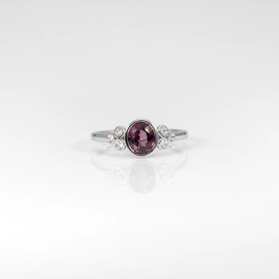 Purple Spinel Ring with Earth-Mined Diamond Accents in Solid 14K Gold, 7x6mm