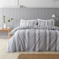 Image of Bianca Ticking Stripe Brushed Cotton Flannelette Duvet Cover Set Reversible Warm