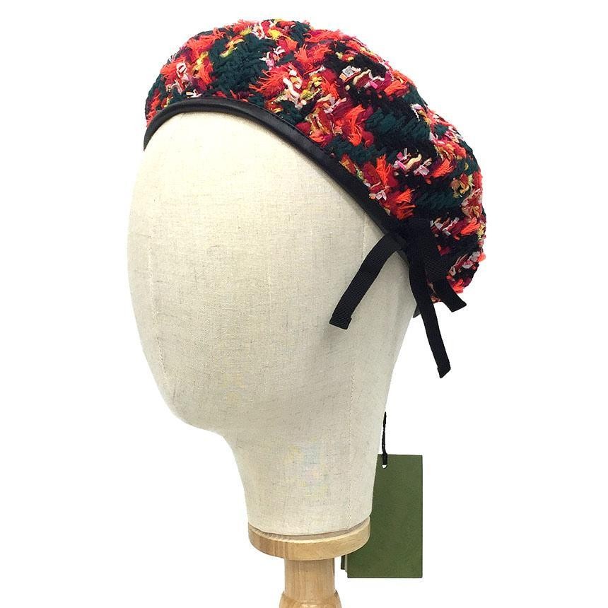 GUCCI Tweed beret New L $798.00 ?️GUCCI Multi-Color TWEED Leather Trim Women main image 2
