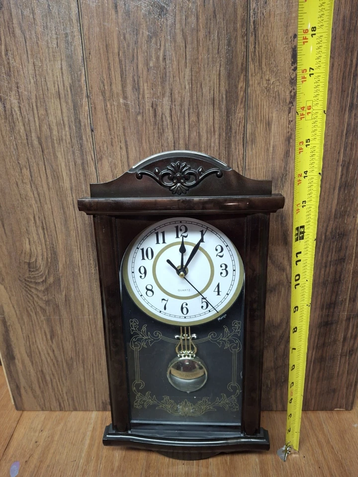 Vintage Pendulum Wall Clock Quartz 15' Tall Plastic Frame - Image 4 of 4