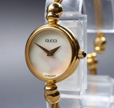 New Batt Near MINT Gucci 2700.2.L 20mm shell Dial Gold Bangle Qz Women's Watch