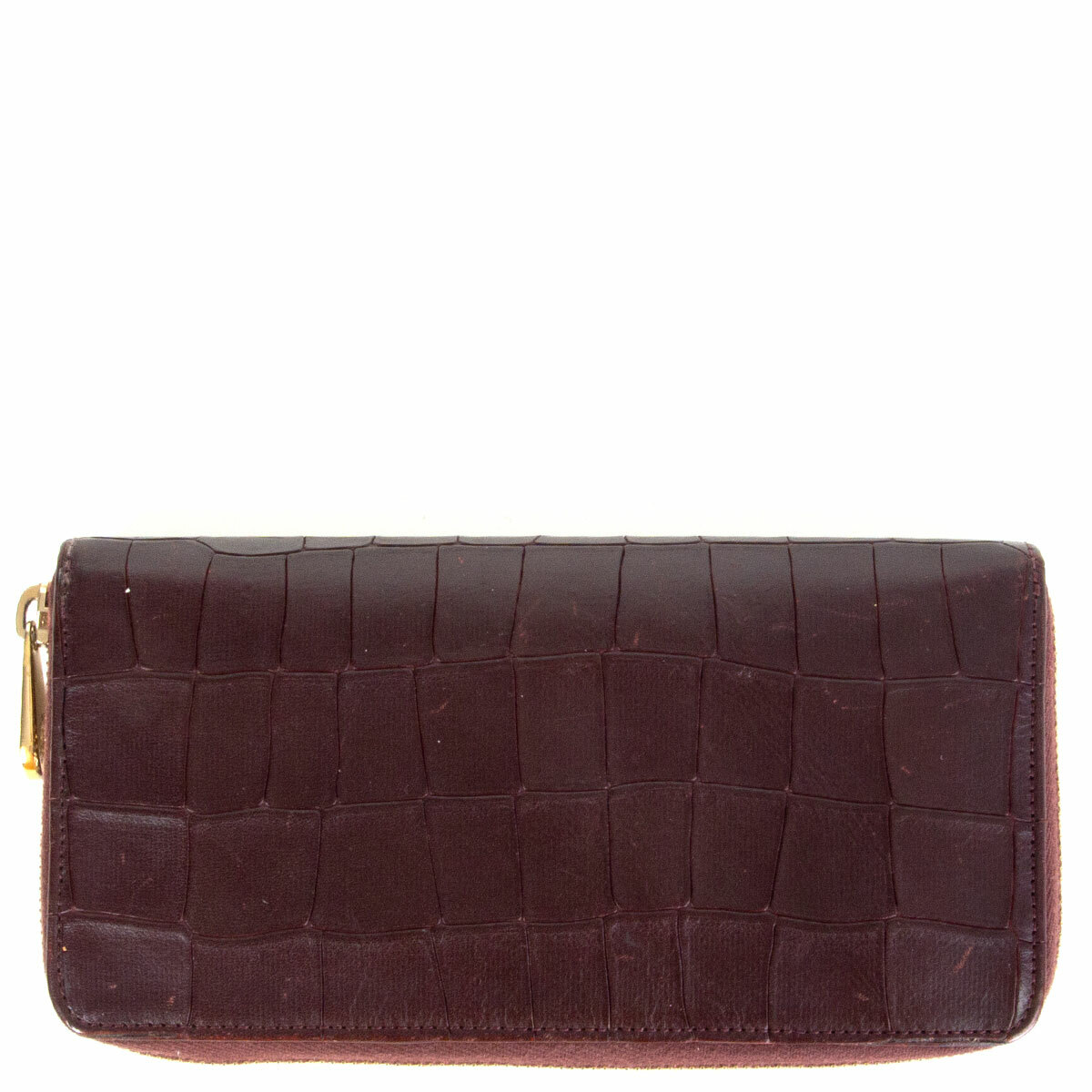 61974 auth MULBERRY grape purple EMBOSSED leather ZIP AROUND