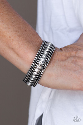 Paparazzi ~ Empress Etiquette White Rhinestone Cuff Bracelet NEW RELEASE 2021 