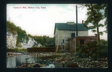 Mason City Iowa IA c1907 Parker's Mill on Creek, Stone Cliffs, Dam & Buildings