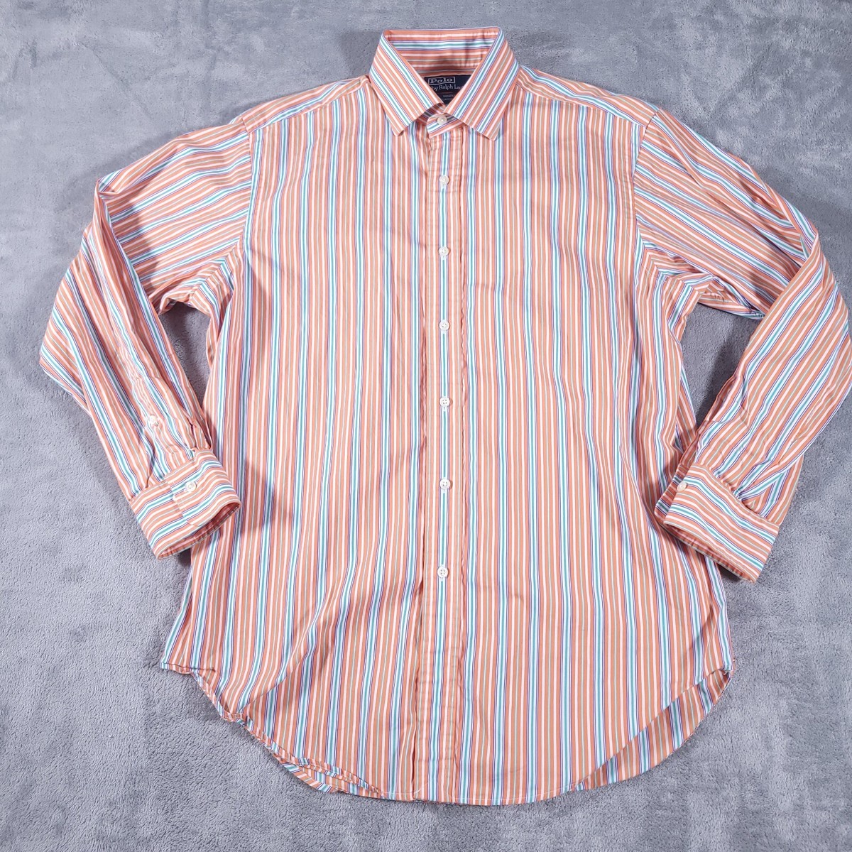 Polo Ralph Lauren Dress Shirt Mens 16 Large Orange Striped L/S  