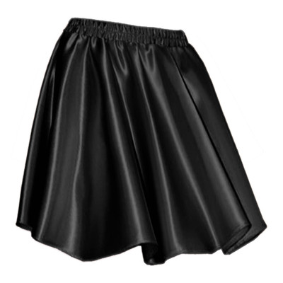 Black Women Girl Satin Short Mini Dress Skirt Pleated Retro Elastic