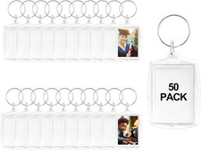 50 Pcs Acrylic Photo Insert Keychains Blank Keyrings Picture Frame w/ Split Ring