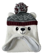 THE CHILDREN'S PLACE POLAR BEAR KIDS HAT CAP BEANIE 2T-3T POM POM LRG