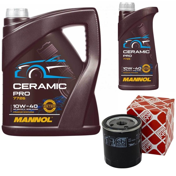 MotoröL Set Mannol 10W-40 Ceramic 6 Liter + ÖLfilter FüR Citroen Lancia Peugeot-image