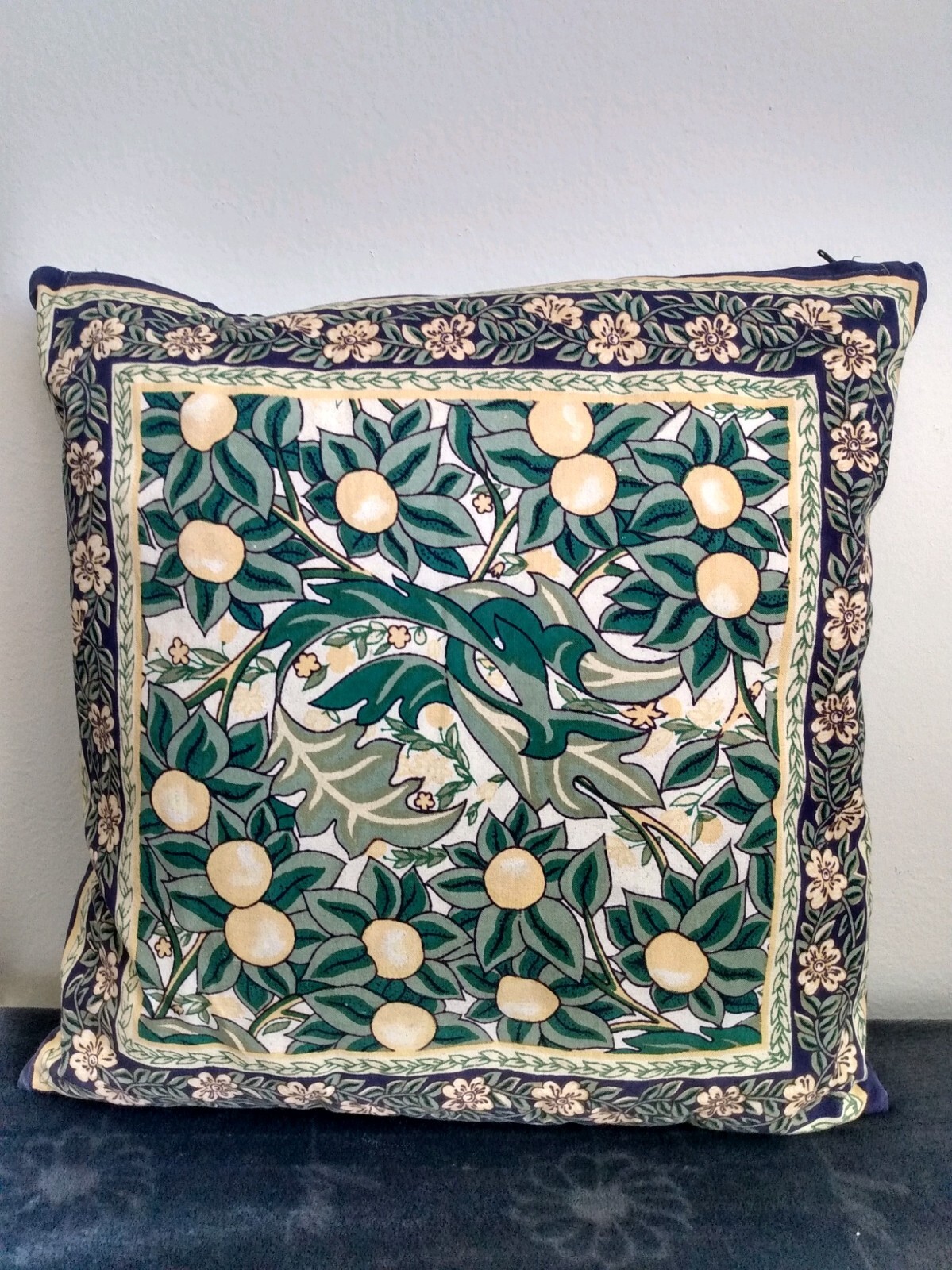 Sofa Chair Throw Pillow 15 1/2 x 15 1/2 Square Floral Blue Yellow White