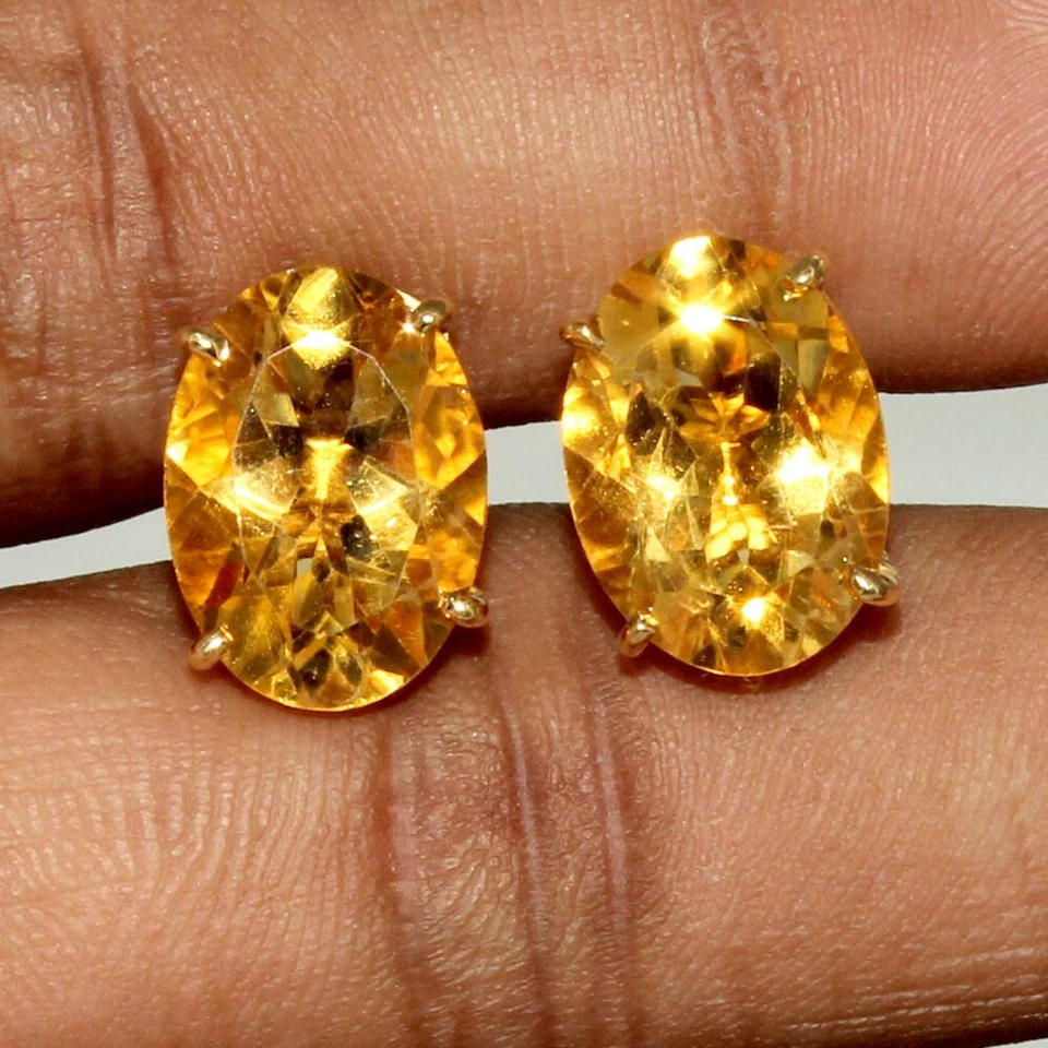 Natural Citrine Gemstone 925 Sterling Silver Gold Plated Men's Cufflins - Image 4 of 4
