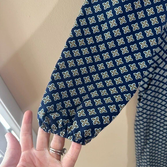 Lands End Dress Floral Midi Cotton 3/4 Sleeve Mixed Print Knit Size L 14-16 - Image 3 of 4