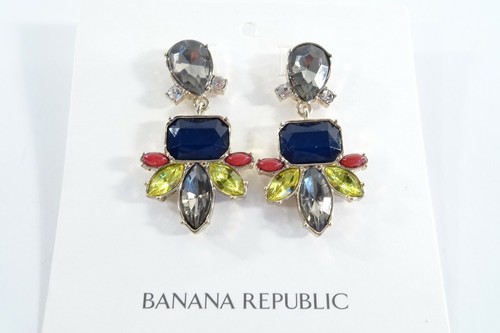 Banana Republic Women's Blue Red Yellow Crystal Drop Regalia Earrings NWT 49 - Picture 3 of 6