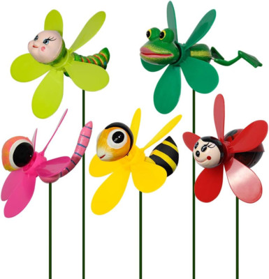 Garden Decor Pinwheels, 5-Pack Colorful 3D Lovely Insect Whirligigs Wind Spinner