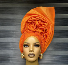 Authentic African Orange auto gele for women NEW