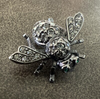 Signed Joan Rivers Black Knight Queen Bee Brooch Gunmetal Crystal Rhinestone