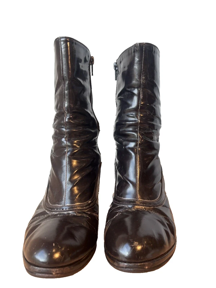 Botas Dries Van Noten Marrón Plata Borde Tacón al Tobillo Envejecidas Italia 38 | 8 EE. UU. Foto 2 de 4