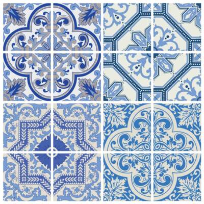 Moroccan Blue Tile Decals 4x4 Inch Coimbra - Set of 16 - DIY Self Adhesive 