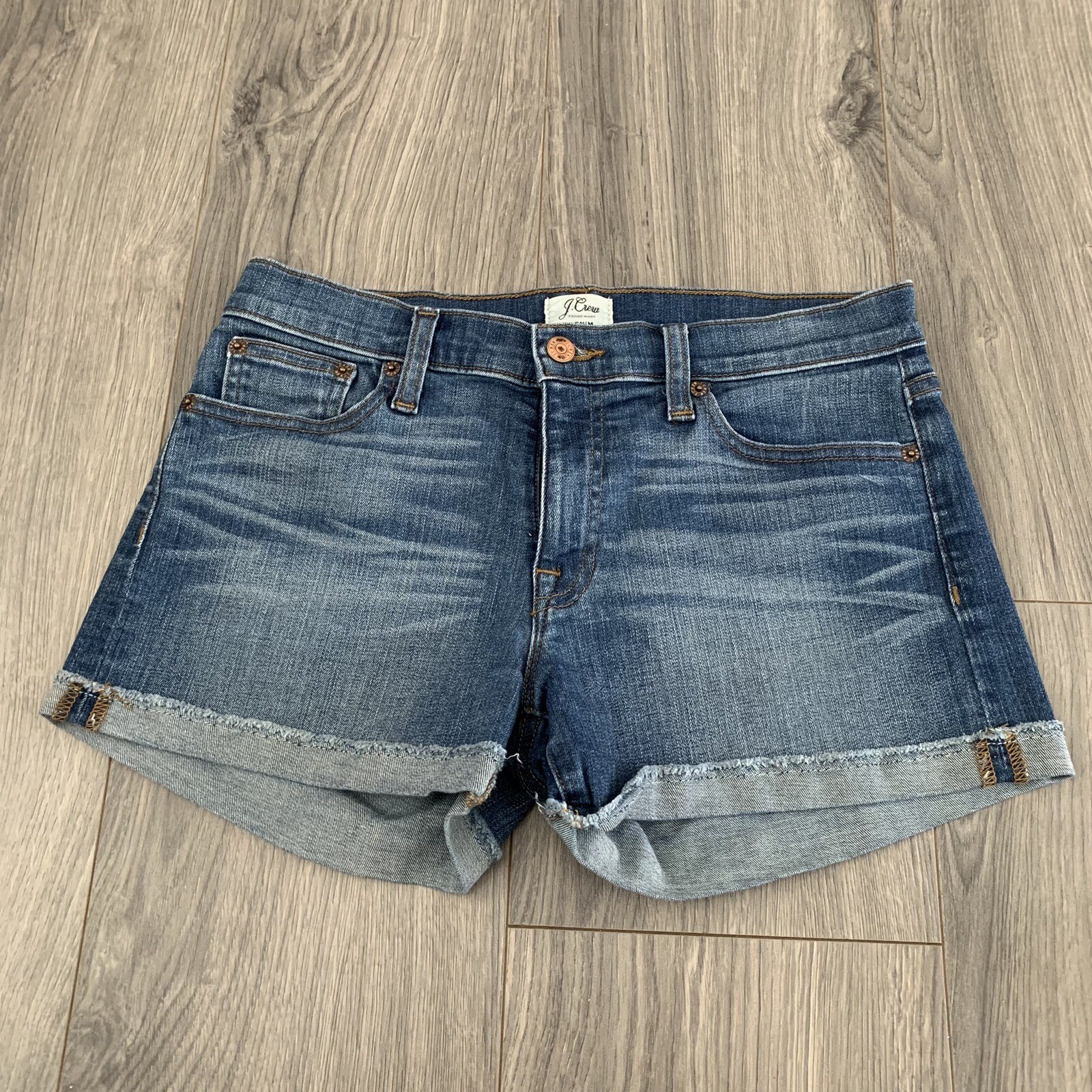 J Crew Cuffed Frayed Hem Denim Shorts with Essential Pockets Size 27