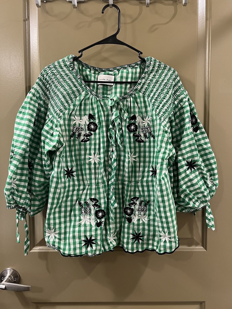 innika choo green mock gingham cotton plaid top One size (item B8)