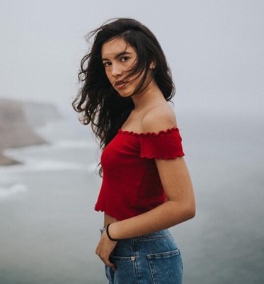 red ruffle top off shoulder