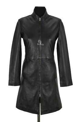 CARRIE HOXTON Ladies Long Jacket Black Soft Lambskin Leather Long