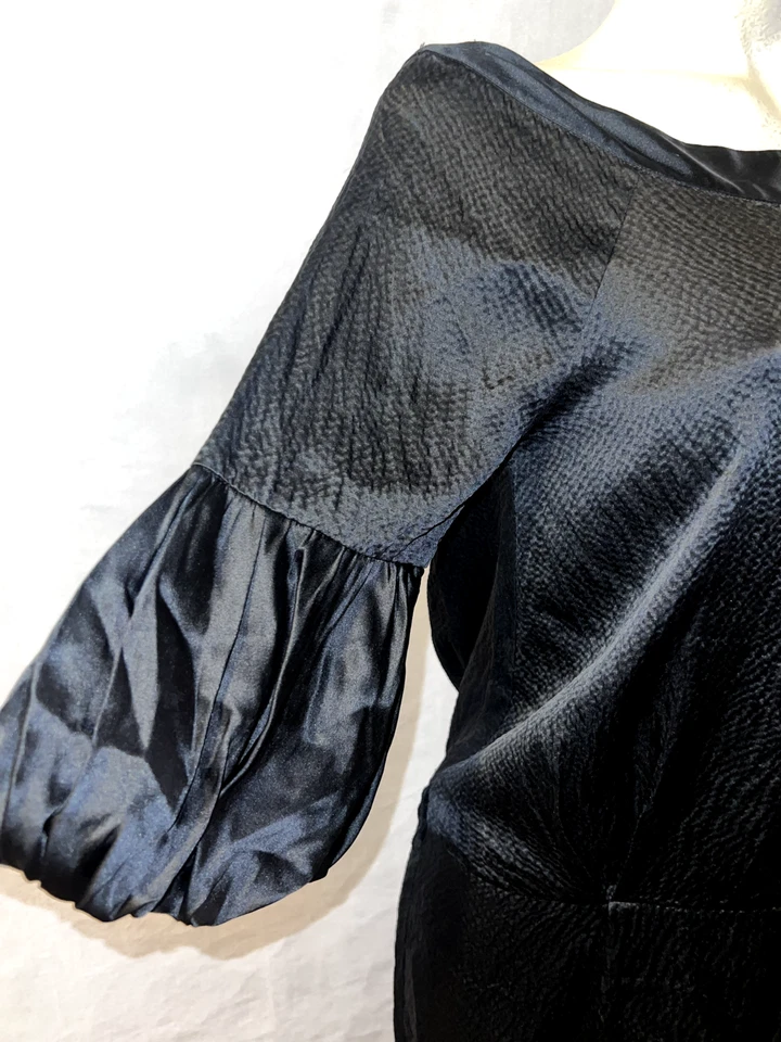 Vestido BEBE Para Mujer Talla M Med Negro Texturizado Seda Manga 3/4 Elegante Cóctel Foto 3 de 4