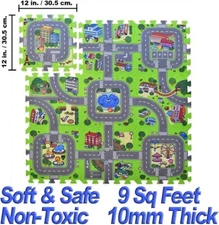 Play Mat Interlocking Foam Car Rug Floor Puzzle Tiles Playroom Zoo 9pc