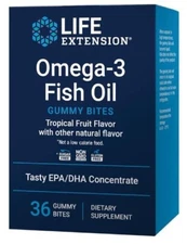 Life Extension Omega 3 Fish Oil EPA DHA Concentrate Tropical 36 Gummy Bites