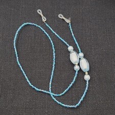 Blue Bead Seed Bead Eyeglass Chain Holder Silver tone 25"