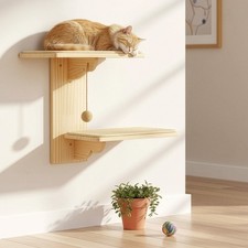 Cat Wall Shelves, Tree-Inspired Wall-Mounted Cat Furniture with Dual Platforms