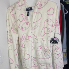 FOREVER 21 Hello Kitty  Friends Women  s Fleece Zip Hooded One Piece Pajamas XS